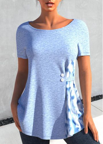Light Blue Short Sleeve Round Neck T Shirt - unsigned - Modalova