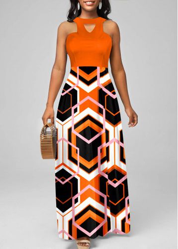 Orange Geometric Print Halter Maxi Dress - unsigned - Modalova