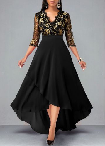 Floral Lace Patchwork Black High Low Dress - unsigned - Modalova