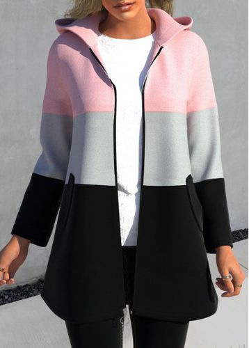Pink Zipper Contrast Color Long Sleeve Hooded Jacket - unsigned - Modalova