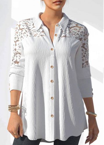 White Lace Stitching Button Detail Blouse - unsigned - Modalova