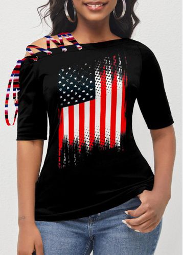 Black American Flag Print Lace Up T Shirt - unsigned - Modalova