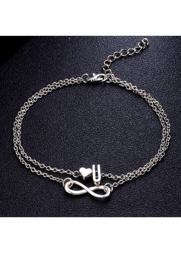 Silver Layered Letter and Heart Design Anklet - unsigned - Modalova
