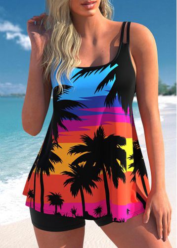 Double Straps Coconut Tree Print Multi Color Swimdress Top - unsigned - Modalova