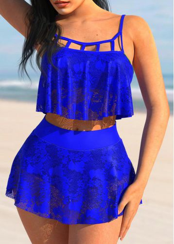 High Waisted Lace Hollow Out Royal Blue Bikini Set - unsigned - Modalova