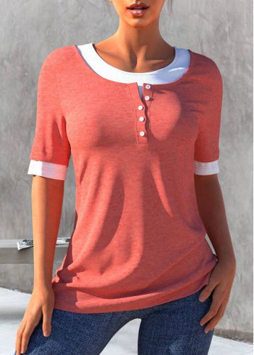Faux Two Piece Contrast Coral Orange T Shirt - unsigned - Modalova