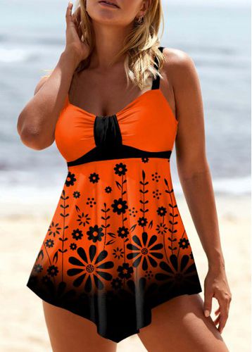 Orange Floral Print Ombre Swimdress Top - unsigned - Modalova