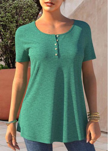Short Sleeve Turquoise Button Detail T Shirt - unsigned - Modalova