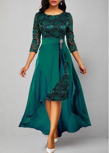 Turquoise Lace Patchwork High Low Dress - unsigned - Modalova