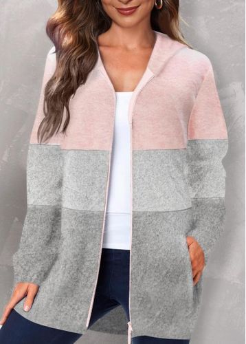 Pink Patchwork Long Sleeve Hooded Coat - unsigned - Modalova