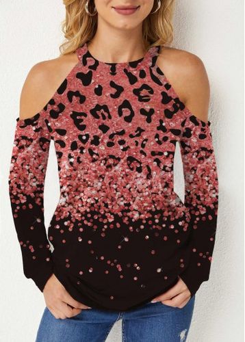 Pink Leopard Long Sleeve Round Neck Sweatshirt - unsigned - Modalova