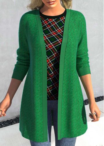 Green Lace Long Sleeve Open Front Coat - unsigned - Modalova