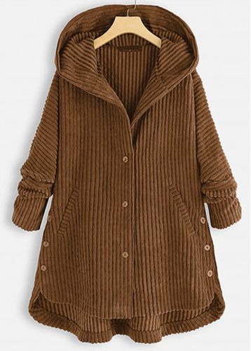 Coffee Camel Pocket Long Sleeve Hooded Coat - unsigned - Modalova
