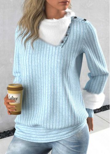Light Blue Long Sleeve Asymmetrical Neck Sweatshirt - unsigned - Modalova