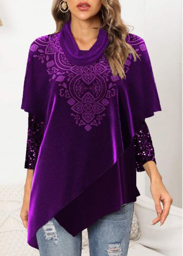 Dark Purple Sequin Tribal Print Long Sleeve Sweatshirt - unsigned - Modalova