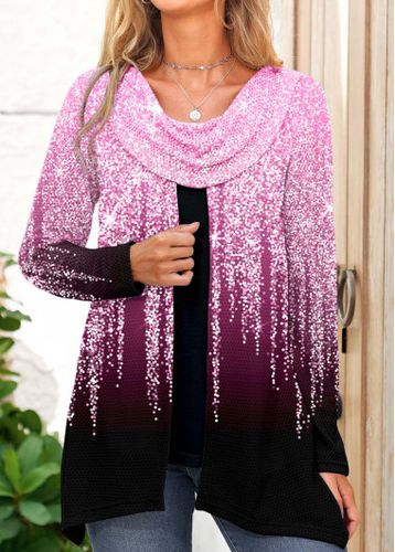 Pink Shinning Print Draped Neck Sweatshirt - unsigned - Modalova