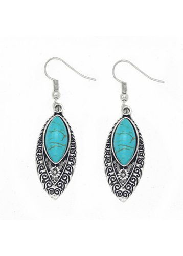 Pair Leaf Turquoise Metal Earrings - unsigned - Modalova