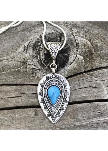 Metal Detail Silver Teardrop Design Necklace - unsigned - Modalova