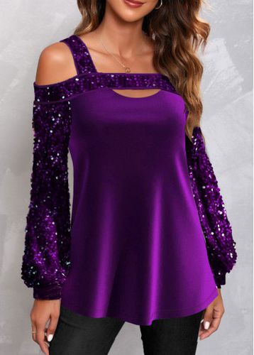 Purple Cut Out Long Sleeve Off Shoulder Sweatshirt - unsigned - Modalova