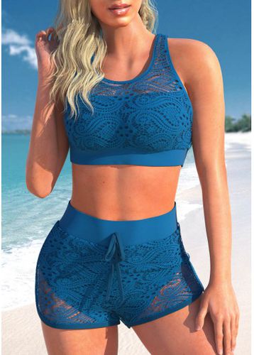 Navy Cut Out Lace Stitching Bikini Top - unsigned - Modalova