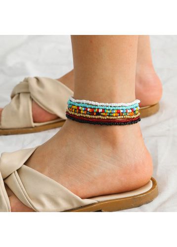 Multi Color Beads Detail Layered Design Anklet Set - unsigned - Modalova