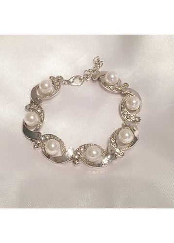 Silver Pearl Rhinestone Detail Round Bracelet - unsigned - Modalova