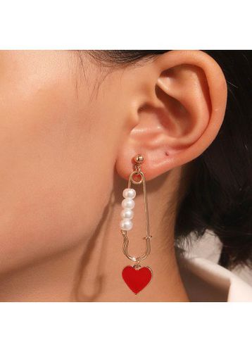 Gold Heart Design Pearl Alloy Earrings - unsigned - Modalova