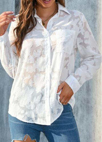 White Jacquard Long Sleeve Shirt Collar Blouse - unsigned - Modalova