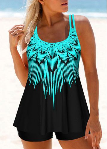 Ombre Cyan Double Straps Tankini Top - unsigned - Modalova