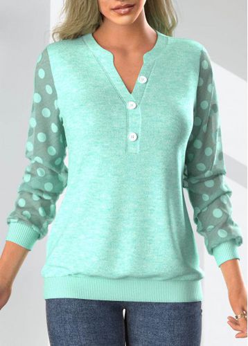 Mint Green Patchwork Long Sleeve Split Neck Sweatshirt - unsigned - Modalova