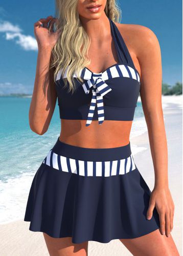 Patchwork High Waisted Striped Blue Bikini Set - unsigned - Modalova