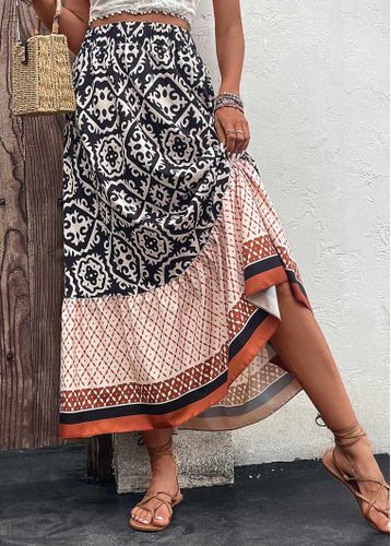 Multi Color Patchwork Tribal Print Maxi Skirt - unsigned - Modalova