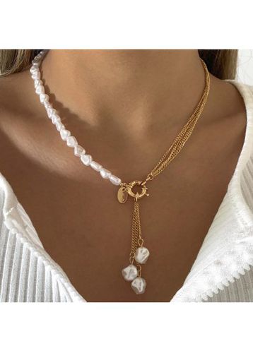 Gold Chain Asymmetric Pearl Detail Necklace - unsigned - Modalova