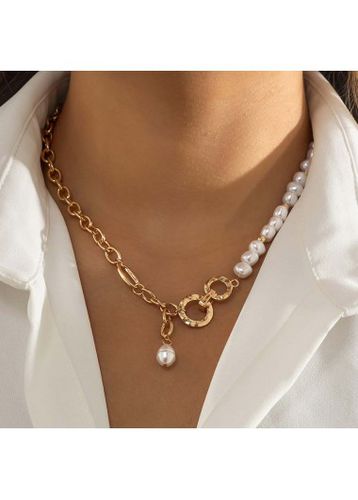 Chain Detail Golden Metal Pearl Necklace - unsigned - Modalova