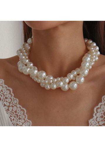 White Round Twist Pearl Design Necklace - unsigned - Modalova