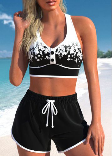 Black Criss Cross High Waisted Floral Print Bikini Set - unsigned - Modalova