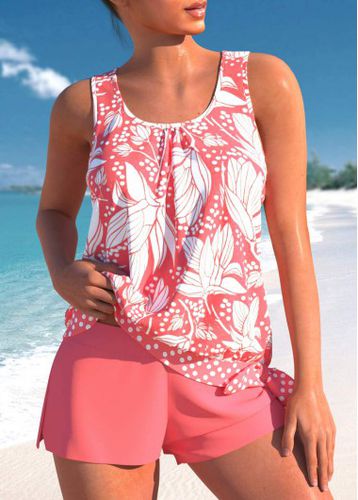 Bowknot Mid Waisted Floral Print Coral Tankini Set - unsigned - Modalova