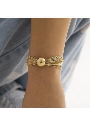 Gold Layered Design Iron Detail Bracelet - unsigned - Modalova