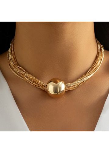 Gold Layered Design Iron Detail Necklace - unsigned - Modalova