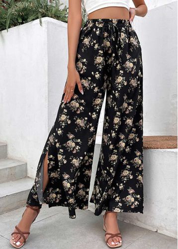 Black Split Ditsy Floral Print Flare Leg Pants - unsigned - Modalova