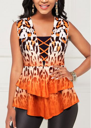 Orange Layered Leopard Sleeveless Square Neck Blouse - unsigned - Modalova
