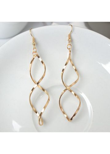 Golden Asymmetrical Twist Design Metal Detail Earrings - unsigned - Modalova