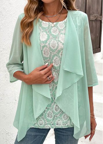 Mint Green Lace Fake 2in1 Blouse - unsigned - Modalova