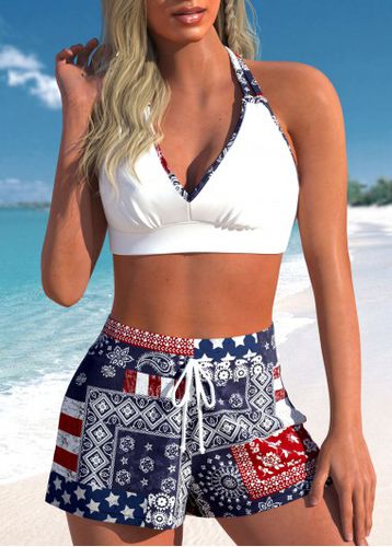Patchwork High Waisted Flag Print Navy Bikini Set - unsigned - Modalova