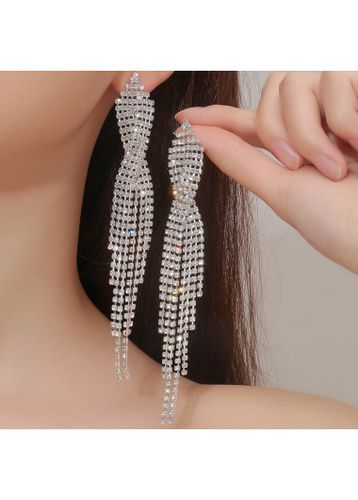 Silvery White Rhinestone Layered Design Earrings - unsigned - Modalova