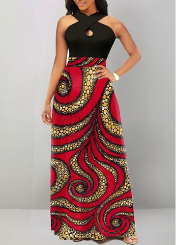 Black Cut Out African Tribal Print Maxi Dress - unsigned - Modalova