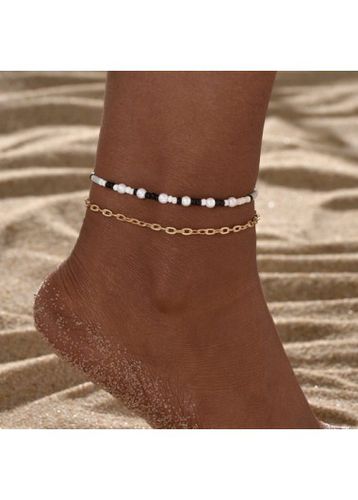 Chain Beads Detail Gold Round Anklet Set - unsigned - Modalova