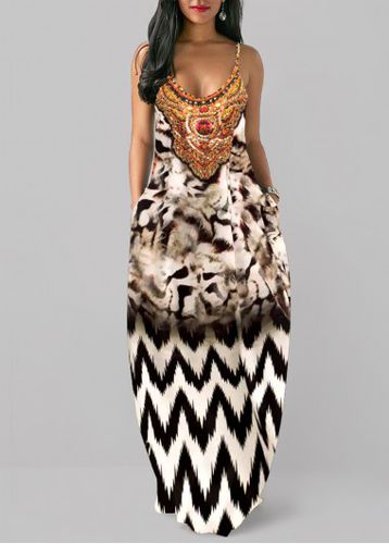 Multi Color Pocket Leopard O Shape Maxi Dress - unsigned - Modalova
