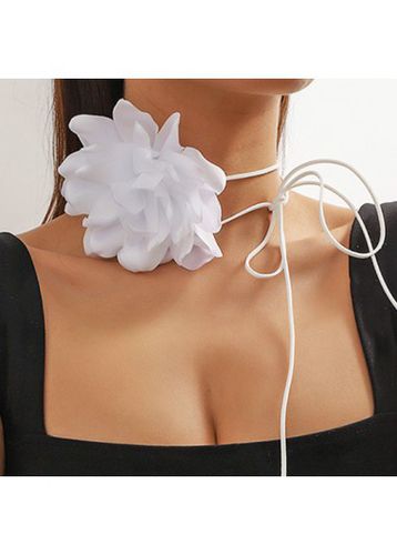 White Floral Design Tie Detail Necklace - unsigned - Modalova