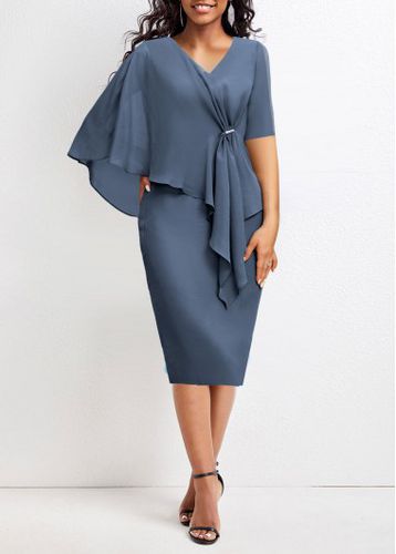 Dusty Blue Asymmetry Half Sleeve Bodycon Dress - unsigned - Modalova